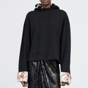 Zara satin trimmed hoodie sweater